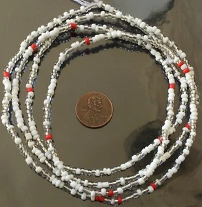 Tie on Waist Ghana Beads Crystal White mixed Glass African Trade Beads-Ghana - Picture 1 of 4