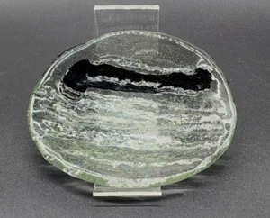 Clear & Black Asymmetric Repurposed Hand-Blown Art Glass Soap Dish - Picture 1 of 6