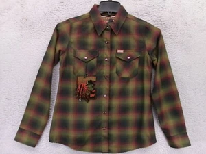 Camisa de Franela Dixxon Mujer Pequeña The Freddy Botón a Presión Manga Larga Verde NUEVA - Imagen 1 de 12