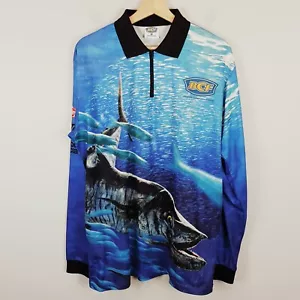 BCF Mens Size M Fishing Spanish Mackerel Sublimated Long Sleeve Polo Top - Picture 1 of 8