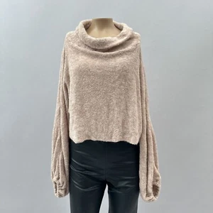 Vintage Free People Wasserfallausschnitt Slouchy Cropped Kuschel Pullover Ballonärmel Gr. S - Bild 1 von 12
