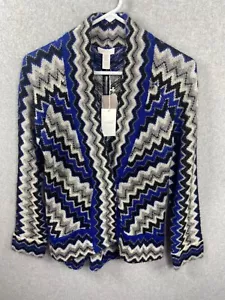 Cardigan donna Chicos Southwestern 0 XS blu misto lana azteco chevron - Foto 1 di 7