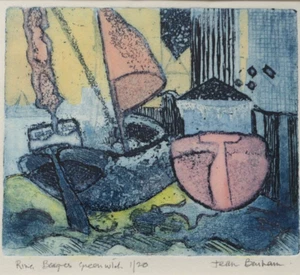 Jean Barham (1924-2008) Signed Limited Linocut In Colour. Ring Barges, Greenwich - Picture 1 of 5