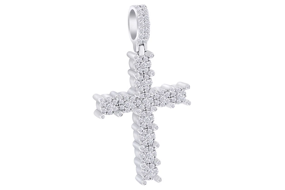 Colgante Cruz Diamante Natural Corte Redondo de 1 quilate Chapado en Rodio - Plata de Ley Foto 1 de 1