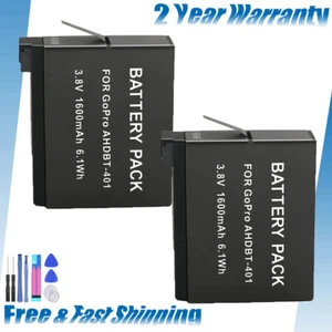 2x For GoPro Hero 4 Rechargeable Battery AHDBT-401 - 1600mah - Picture 1 of 6