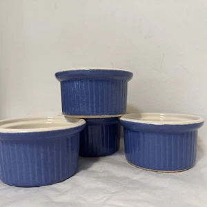 4 vintage EMILE HENRY France Cornflower Blue Ramekins Mini Soufflé Bakers - Picture 1 of 11