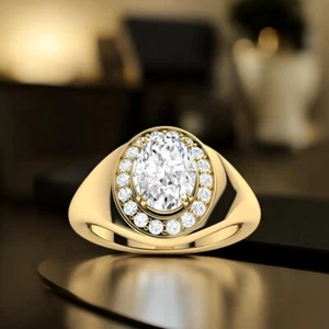 14K Yellow Gold Mens Engagement Ring Oval 1.48 Ct IGI Lab Created Diamond Band - Picture 1 of 11