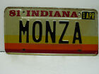 1981 Indiana License Plate    MONZA    Vanity     (Chevrolet)      9301