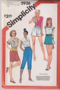 5936 SIMPLICITY - PANTALONES CORTOS de cintura elástica con variaciones - talla 6/8/10 w 23-25" - Imagen 1 de 2