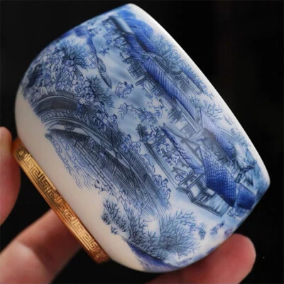 镀金手绘茶杯脂肪羊肉玉瓷大师杯普洱茶杯 — 第 1/4 张图片