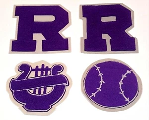 Purple Chenille w/ Grey Felt Letterman Jacket Patches Crafts - Picture 1 of 5