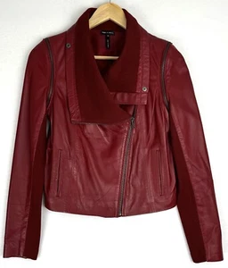 Yigal Aqua Women Convertible Leather Jacket Vest XS Burgundy Red Knit Biker Moto - Picture 1 of 15