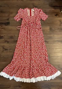 Vintage Lanz Originals rot weiß Blumen gepunktet Kurzarm Kleid Damen Einheitsgröße OS - Bild 1 von 9