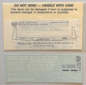 HERALD KING HO DECAL-BURLINGTON NORTHERN/BN BULKHEAD FLAT-GRN w/WHT LETT #F-410 - Picture 1 of 1