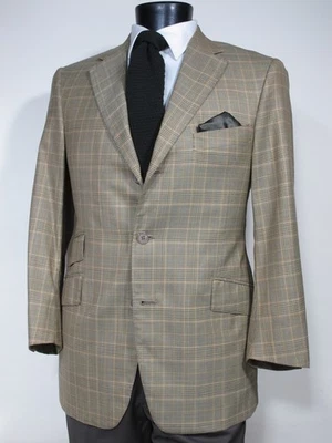 Hacking Jacket Blazer Sport Coat 42 43R Ermenegildo Zegna Trofeo Tan Olive Plaid - Image 1 of 4