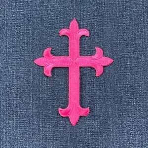 Cross Applique Patch - Embroidered Hot Pink Fuchsia Christian Jesus Badge 4" - Picture 1 of 2
