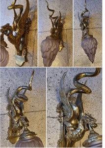 Splendida applique antica vittoriana bronzo 1 drago gargoyle mito animale alato - Foto 1 di 7