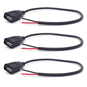 3 Pack 20AWG Short USB Female Power Pigtail 0.3M 2 Pin Power Cable 5V 5A - Picture 1 of 6