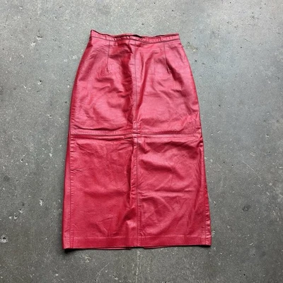 Falda de cuero roja vintage S&U Fashions talla 11/12 hecha en EE. UU. cintura alta midi Foto 1 de 4