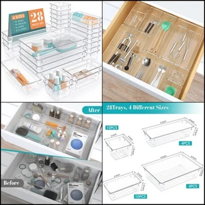 28 PCS Clear Plastic Drawer Organizer Set 4 Sizes Desk Divider Organizers - Picture 1 of 1