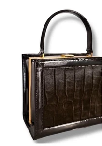 Vintage Versace Fur & Patent Leather Dark Chocolate Brown Box Bag w/ Top Handle - Picture 1 of 24