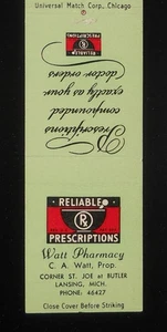1950s Watt Pharmacy C. A. Watt Corner St. Joe at Butler Lansing MI Ingham Co MB - Picture 1 of 2