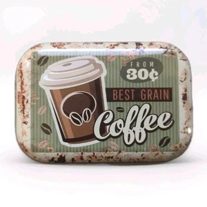 Vintage Look Best Coffee Small Metal Tin Pill Box Holds 36 Tablets Green Brown - Picture 1 of 5