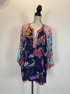 Top túnica bordado manga 3/4 floral talla grande John Mark para mujer talla grande 2X nuevo con etiquetas - Imagen 1 de 10