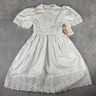 RARE Vintage Ruth of Carolina Girls Size 10 White Floral Ruffle Kids Dress NEW - Image 1 of 4