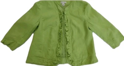 Kim Rogers Chaqueta Blazer Lino Mujer PM Verde Limón Volantes Cortos Manga 3/4 Foto 1 de 4