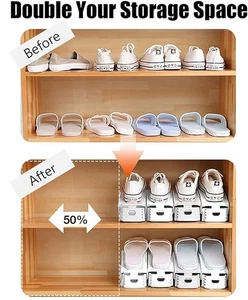 NEU Weiß Verstellbar Platzsparend Doppelstock Schuhfächer Organizer 7 Schuhfächer - Bild 1 von 4