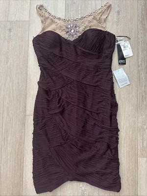 Vintage Adrianna Papell Evening Dress Purple Ruched Beaded Sheath Bodycon Sz. 10 - Image 1 of 4