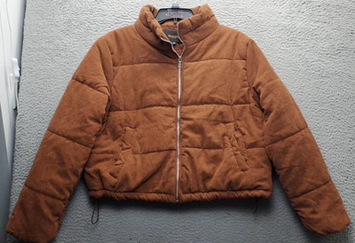 Ambiance Outerwear Crop Puffer Jacket Women 1X Brown Corduroy Mock Neck Full Zip - Image 1 of 4