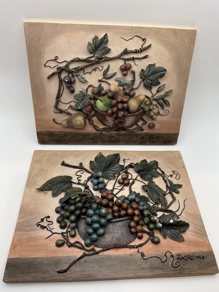 2 Signed Lisa White Vineyard Blessings 3D Resin Wall Tile Plaques 6x8”, 1998 EUC - Image 1 of 4