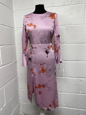 Vestido Topshop Petite Rosa Satinado Midi Lateral Dividido Floral Estampado Mono Talla 6 PT Foto 1 de 4