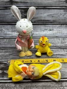 Vintage Japan Cardboard Chenille Easter Bunny Rabbit & Yellow Chick - Picture 1 of 8