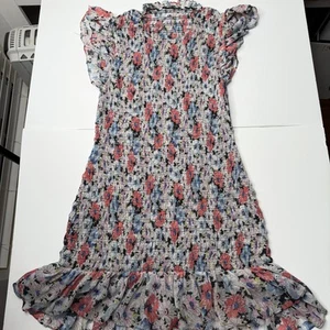 Veronica Beard Dress Womens Small Floral Ruffle Smocked Short Sleeve Lightweight - Picture 1 of 7