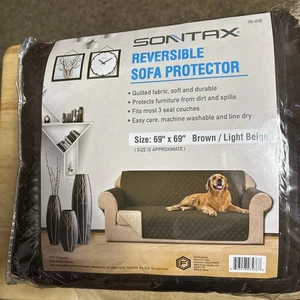 Sontax Reversible Brown/Light Beige Sofa Couch Quilted Protector 69" X 69" - Picture 1 of 3