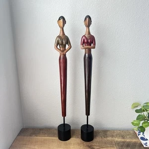 Vintage Pier 1 Tall Skinny Sculpture Statue Brown Lady Modern African American 2 - Picture 1 of 7