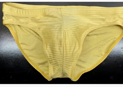 Men’s Vintage KINIKI yellow shadow stripe swim briefs swimming trunks 32 waist  - Image 1 of 4