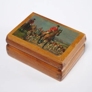 Pferd Hund Jagdszene Decoupage Holz Schmuck Andenken Box 5"w - Bild 1 von 6