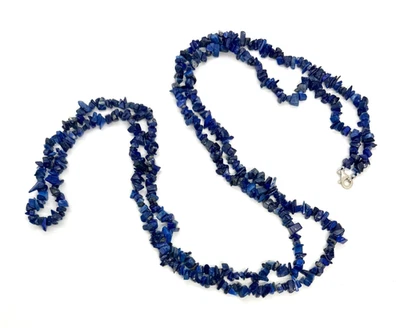 56" Long Natural Blue Lapis Chips Necklace with .925 Sterling Silver Clasp - Image 1 of 4