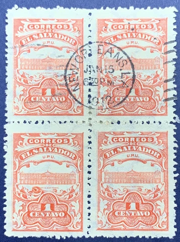 RARE 1912 NEW ORLEANS CANCEL ON EL SALVADOR STAMPS BLOCK Cover