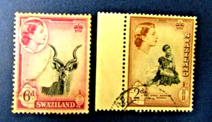 2 SWAZILAND STAMPS, QEII, 1953, 2d, 6d , USED, SG55, SG58 - Picture 1 of 2