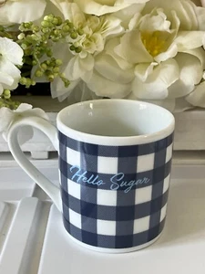 Draper James Navy Blue & White Gingham "Hello Sugar" Mug Coffee Tea Cup - Picture 1 of 2