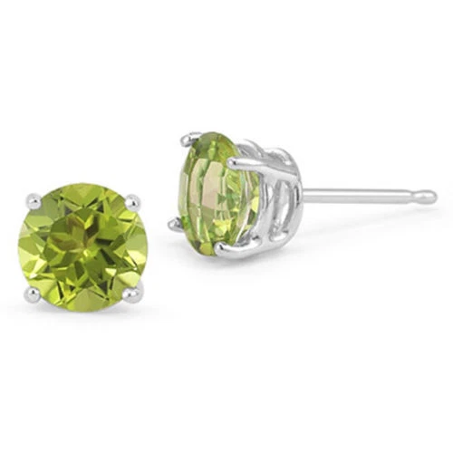 14K SOLID WHITE GOLD PERIDOT ROUND SHAPE STUD EARRINGS 0.50-4.00 CT. - Image 1 of 1