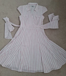ZARA pink white candy stripe wrap style fit flare dress size XL = UK 14 cotton - Picture 1 of 15