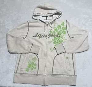 Life Is Good Hoodie Womens Medium Relaxed Fit Long Sleeve Floral Logo Full Zip - Picture 1 of 8