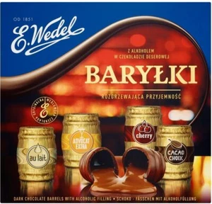 WEDEL FÄSSER - KLASSISCH - 200G - ALKOHOLFÜLLUNG LIKÖR DUNKLE SCHOKOLADE BARYLKI - Bild 1 von 1