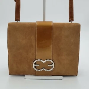 Escada Camel Brown Suede & Patent Leather Handbag Shoulder Bag Made in Italy - Picture 1 of 11